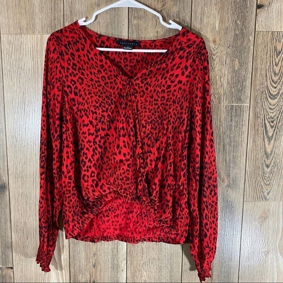 Sanctuary Red and Black Cheetah Print Blouse - Picture 2 of 8